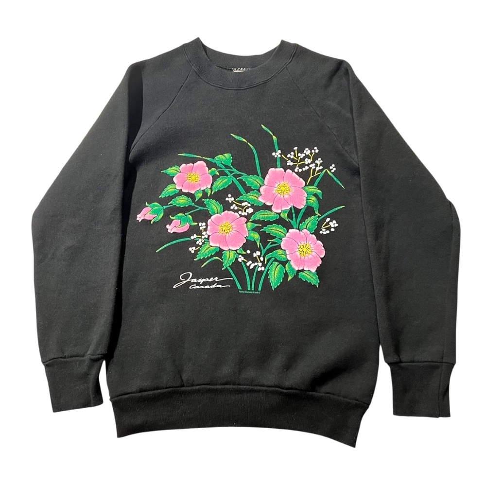 Vintage Fruit Of The Loom Wild Rose Flower Jasper Canada Nature Sweatshirt S - Picture 1 of 8